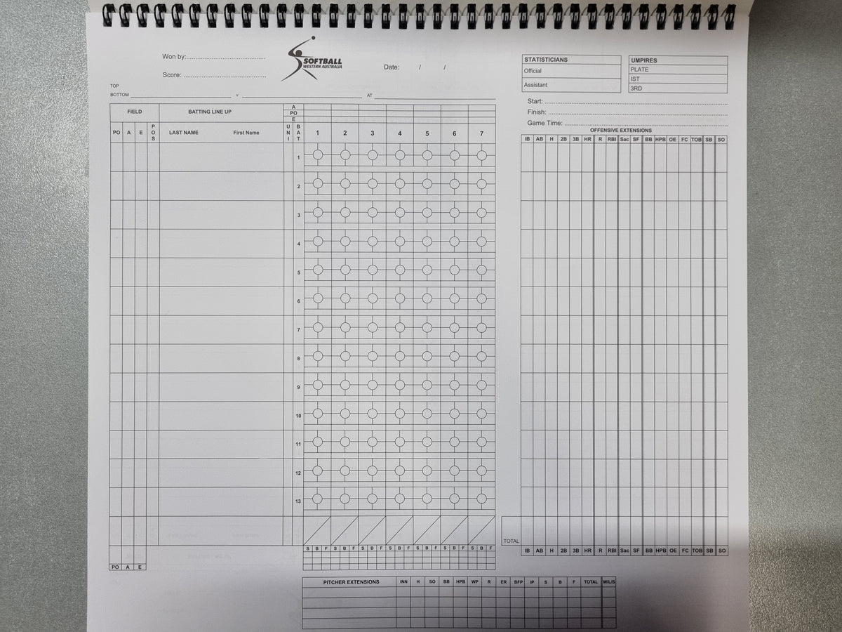 Softball WA Junior Scoring Book BatCave Sports